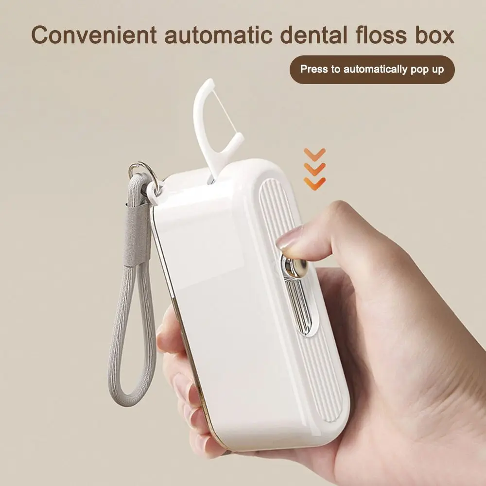 Portable Automatic Ejectable Floss Dispenser with 10Pcs Floss Press-on Floss Organiser Oral Care Disposable Flossing Sticks