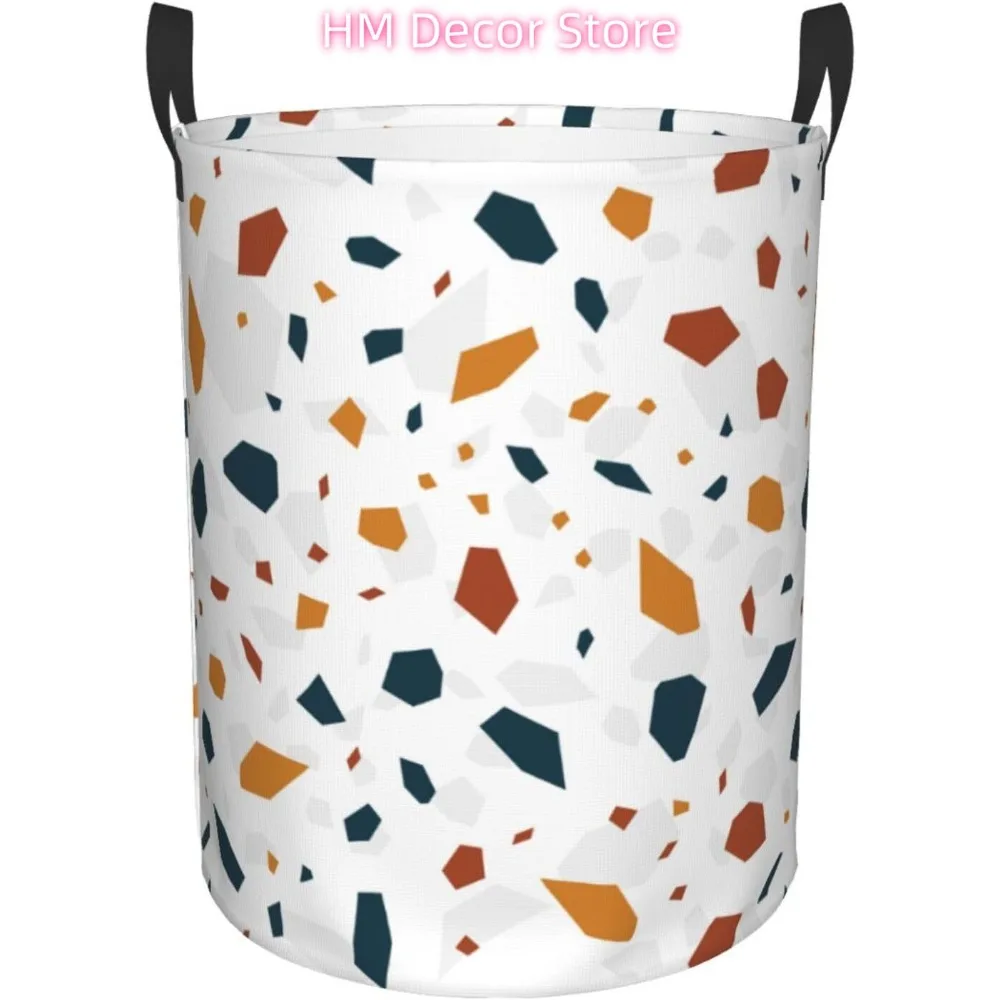 

Laundry Basket,Terrazzo Bathroom Organizer Basket Waterproof Foldable Cloth Hamper with Lining for Home Storage