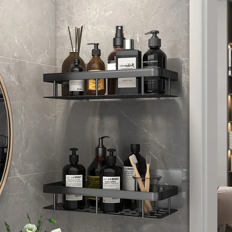 욕실 수납 벽걸이 샴푸 화장품 수납 홀더 욕실 액세서리 무타공 벽 선반 샤워 홀더 (화장실용)