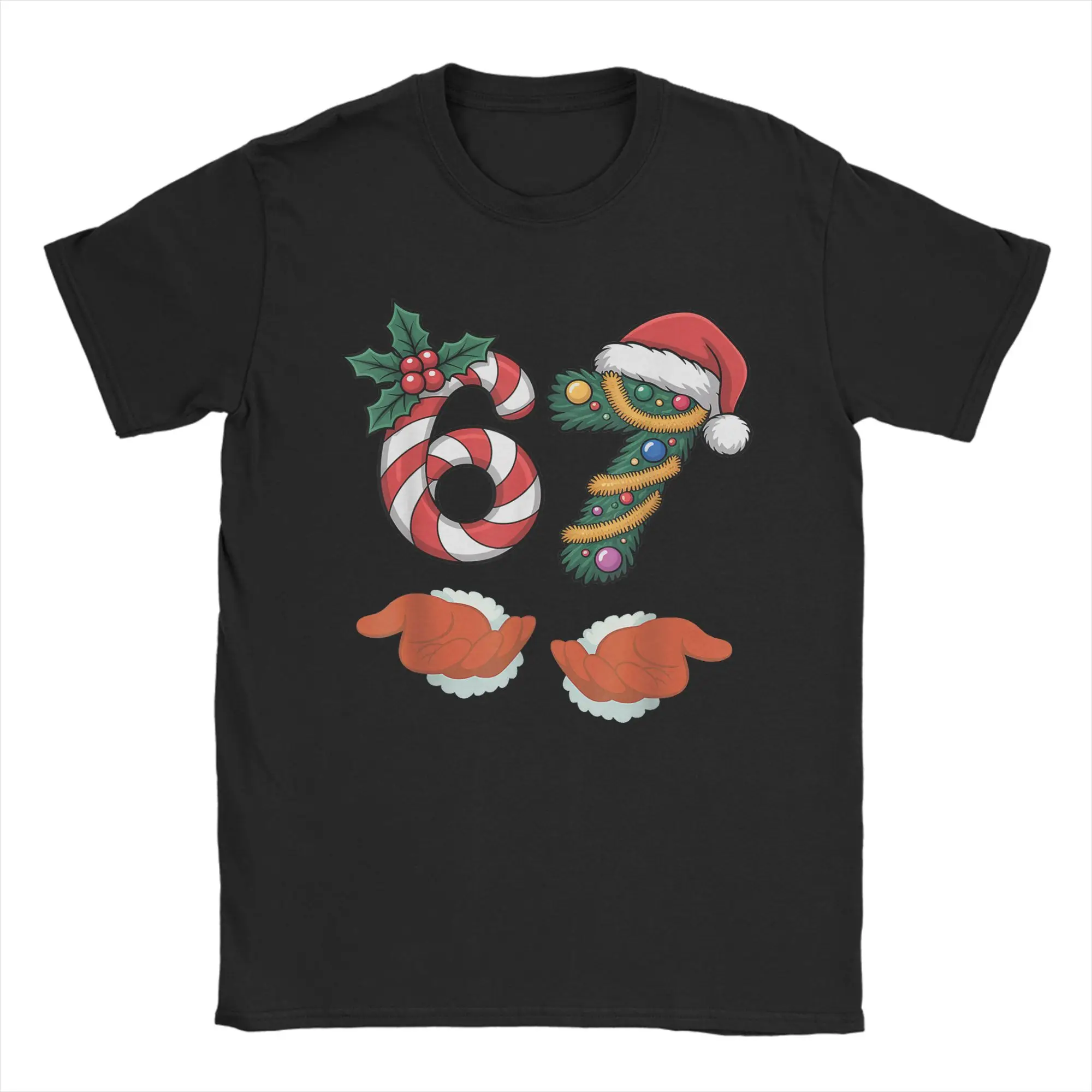 

Viral 67 Candy Canes Christmas Tree with Hand Holiday 67 T Shirt T-Shirts Men's Pure Cotton O Neck Top Tees Short Sleeve Tops