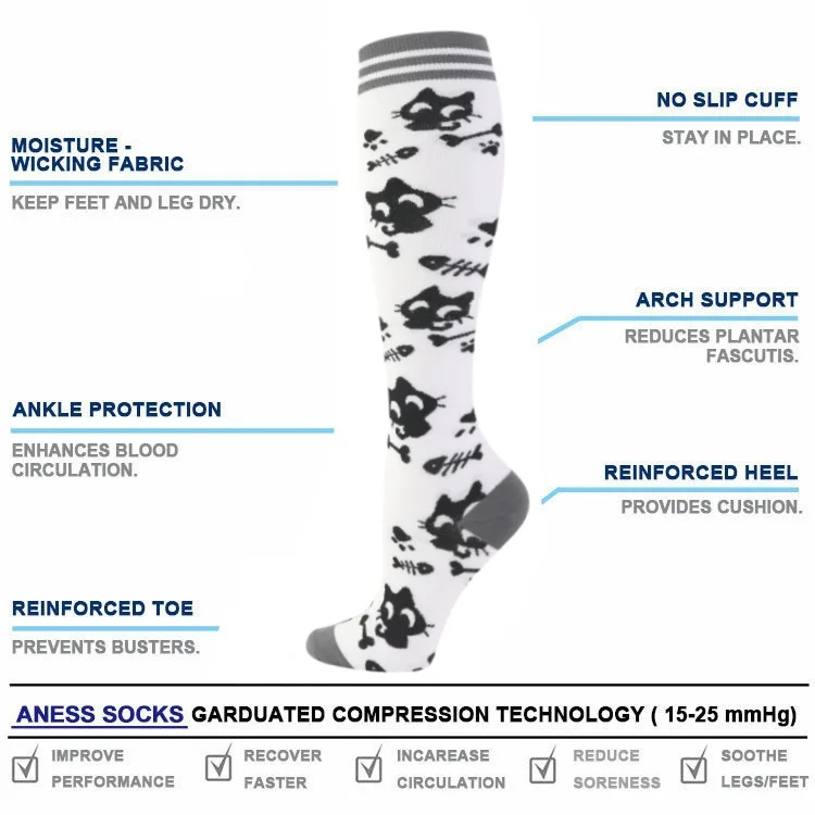 2Pairs New Cat Compression Socks Knee High 20-30 Mmhg Fit Medical Edema Diabetes Varicose Veins Running Marathon Compression Sox