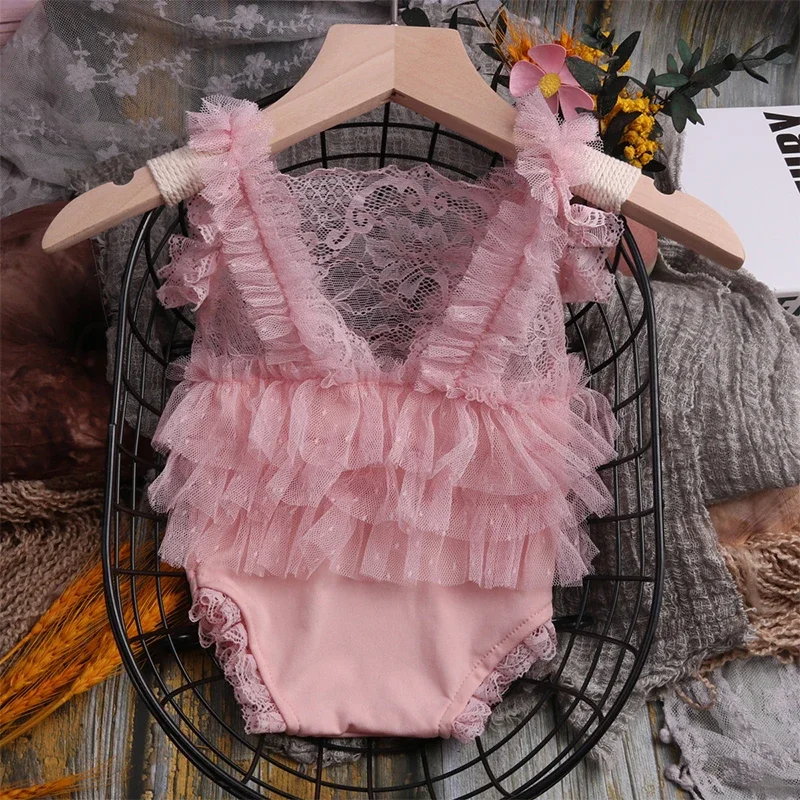 Ylsteed 2 Stücke Rosa Kleid Fotografie Outfits Neugeborenen Spitze Strampler Baby Mädchen Fotoshooting Kleidung-HD