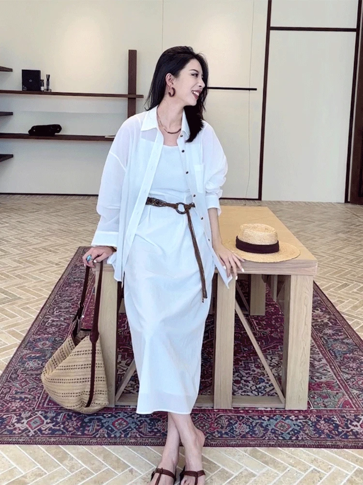 

Nana Tall DMX Lazy Sle Casual Thin irt Jaet Women's Autumn Strap Dr Two-Piece Set 9030 Loose Fit Long Sve irt