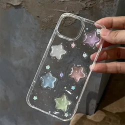 Cute Candy 3D Star Shining Clear Noctilucent Case For Iphone 15 14 13 12 11 Pro Max MiNi Plus Glitter Soft Cover INS Korea Girl