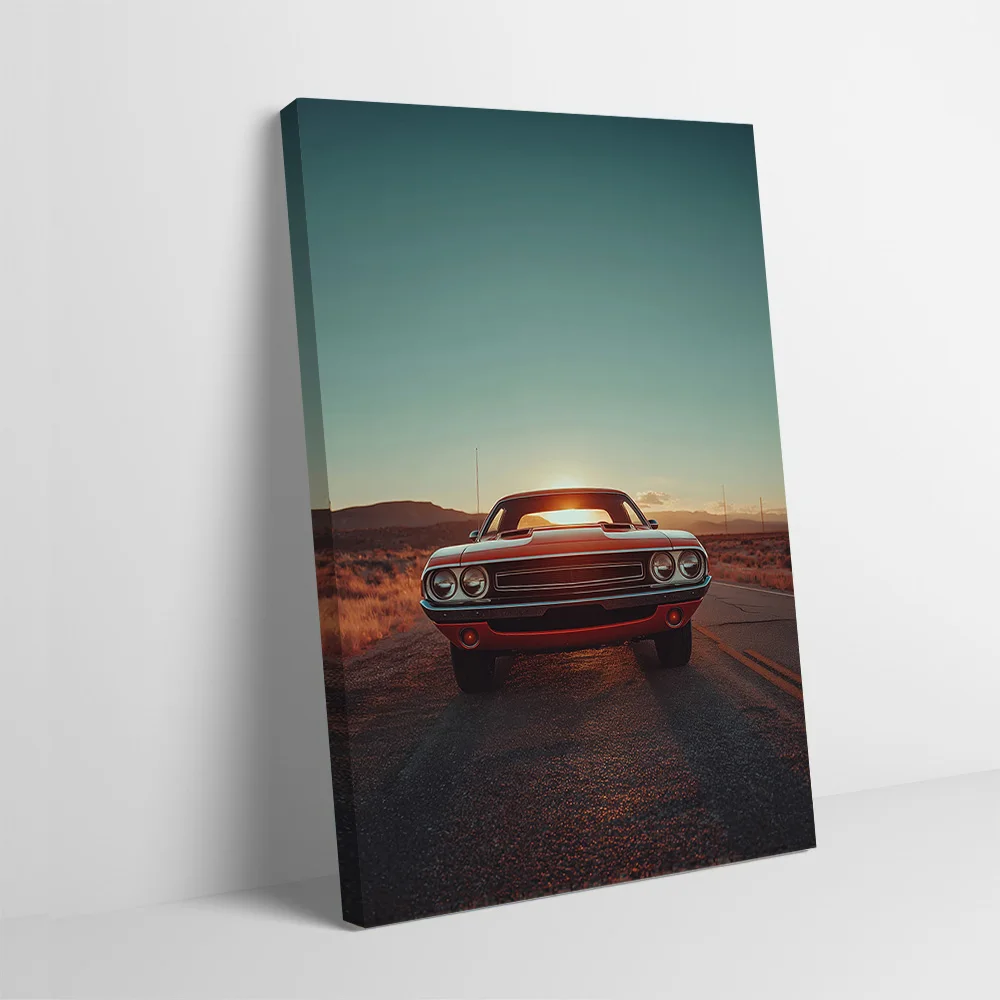 Red Classic Car At Sunset Poster Customizable Printed Canvas Painting Wall Art Gift for Living Room Decorations Gamer Decoration