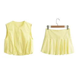 Taop&Za 2024 Summer New Product Women's Fashion Solid Color Zipper Sleeveless Jacket Vest High Waist Skirt Set