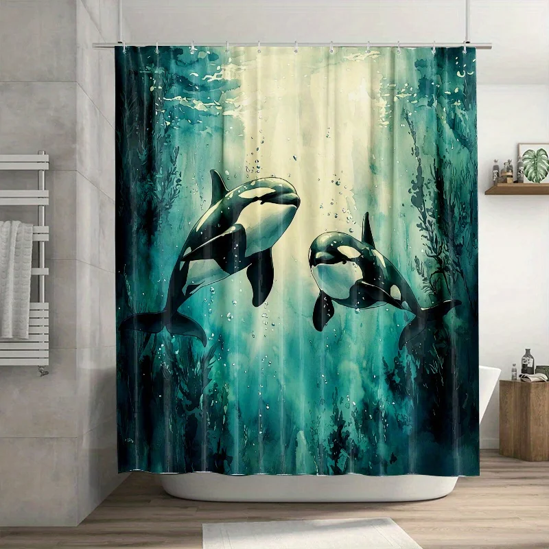 

Занавеска для душа Ocean Orca — 71x71 дюймов, подводная сцена с черно-белыми орками, коралловыми рифами, полиэстер, ручная стирка, летний декор