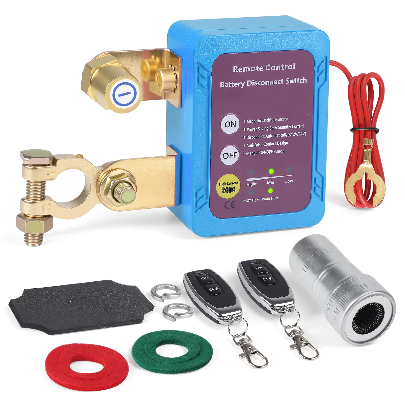 

Battery Disconnect Power Blue/Red 12V 240A Shut Off Cut Off Kill Switch With Remote Control Switch For Car Truck