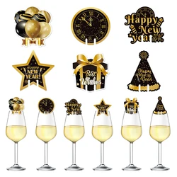 12pcs Wine Glasses Topper Champagne Glasses Decorative Cardstock New Year Party Decorations Wine Glass Identifier Charm Paper