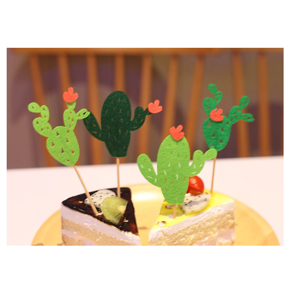 

12pcs Cactus Cake Toppers Safe Bamboo Decorations Vivid Toothpick Party Wedding Hawaii Cake Decoration Cupcake Toppers