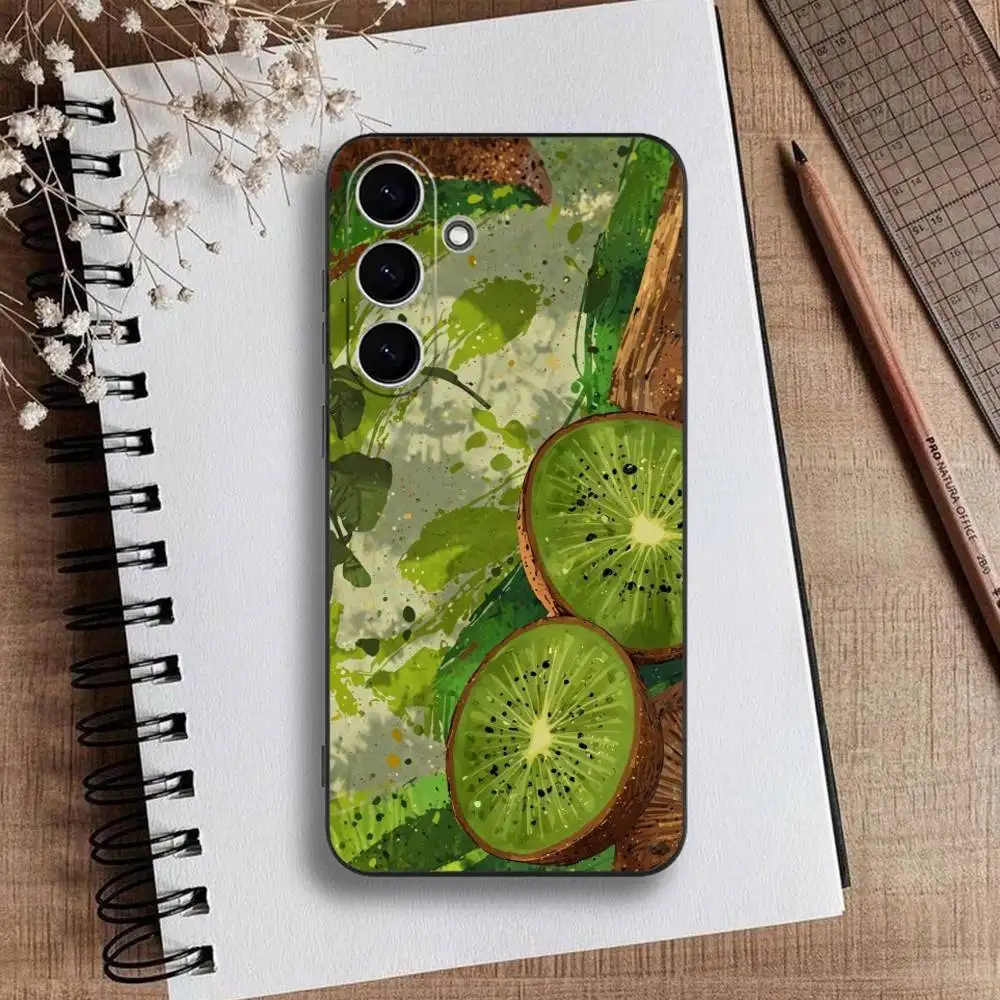 حافظة هاتف كيويفروت مقطوعة بشكل عصير لهاتف سامسونج جالاكسي A73، A72، A71، A70، A53، A52، A51، غطاء أسود من السيليكون الناعم