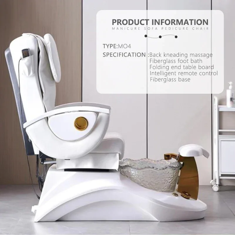 

Luxury pedicure chair, manicure salon reclining furniture, foot spa equipment, white/gold manicure