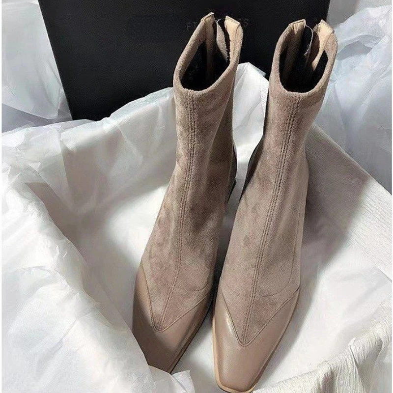 2023 New Pointed Women\'s Ankle Boots Fashion Square High Heels Elegant Fashion Women\'s Short Boots Comfort Casual Women\'s Boots