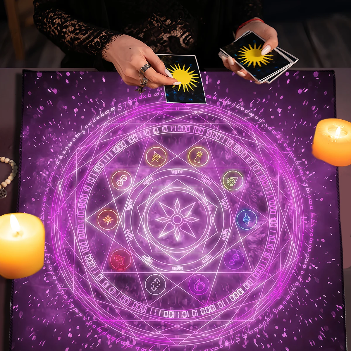 Sacred Word Star Array Pattern Tarot Tablecloth, Universal for Tarot & Meditation Rituals, Durable & Stain-Resistant