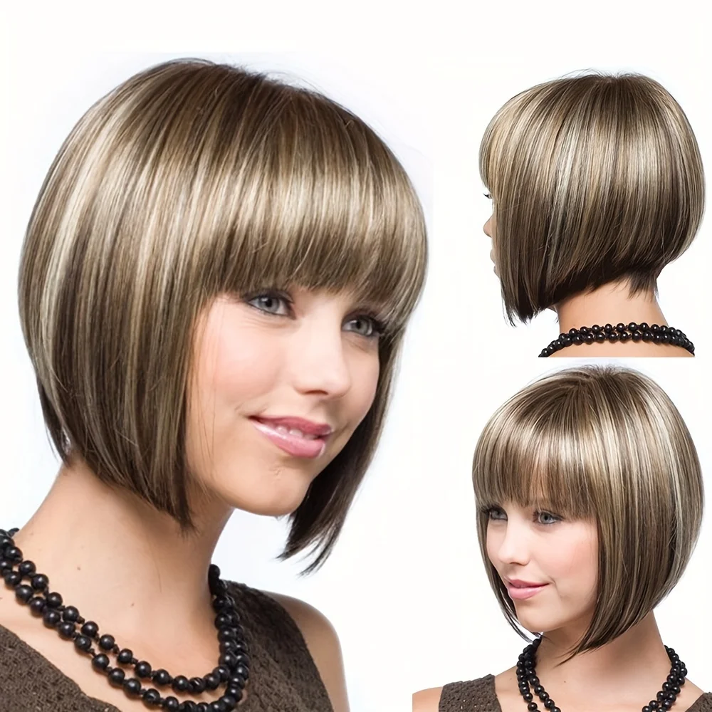 BOBO head women's wig short hair dyed bangs synthetic whole wig suitable for daily wear wig accessories