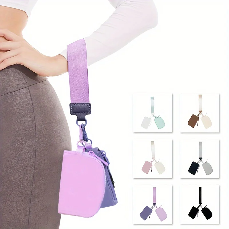 Cartera de doble bolsa para mujer, llavero pequeño con cremallera, monedero portátil, portatarjetas desmontable, bolso de mano para cambio de bolsillo