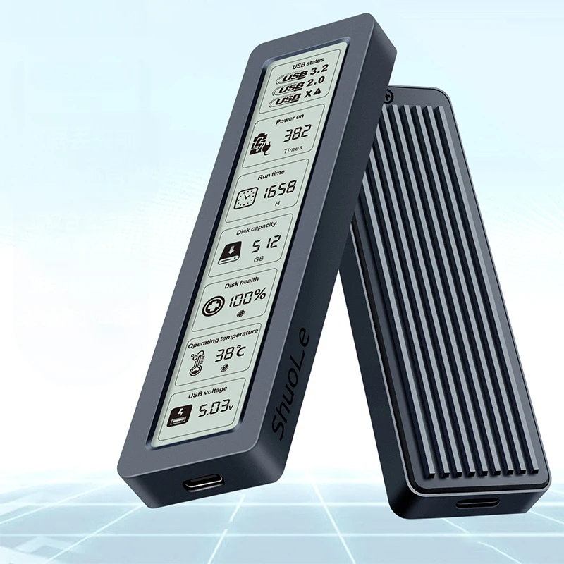 5Gbps SATA M.2 NGFF SSD Enclosure with Display Screen Intelligent Digital Health Detection USB Type C SSD Adapter Case Disk Box