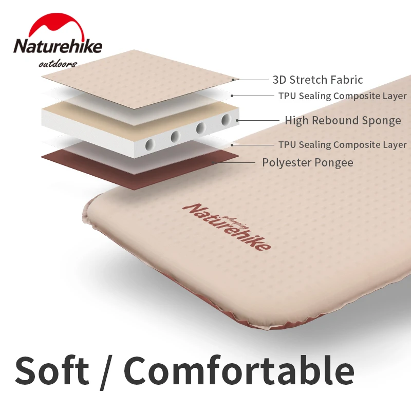 Naturehike-alfombrilla para dormir con inflado automático para 1-2 personas, tela elástica 30D, cojín silencioso de esponja, almohadilla para rotura de tienda de campaña de 1,8/3,6 kg