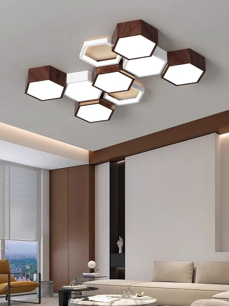Walnoot Woonkamer Plafondverlichting Zwart Wit Combinatie LED Lamp Woondecoratie Verlichtingsarmaturen Foyer Balkon Plafondlamp - afbeelding 2