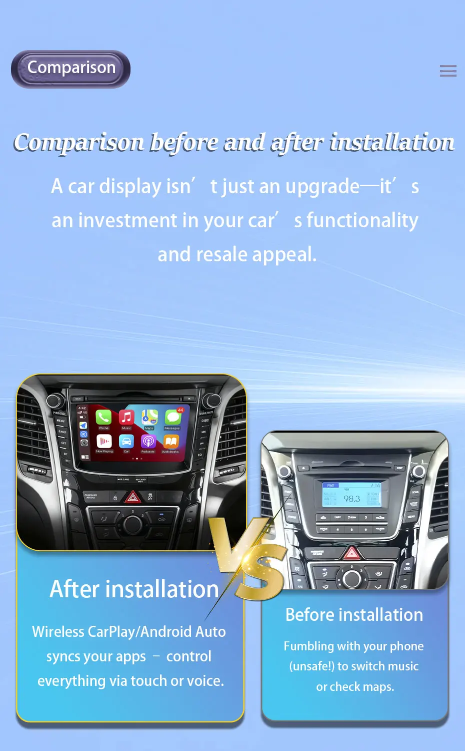7 ''Android 16 für Hyundai I30 Elantra GT 2012 - 2017 Auto Radio Multimedia Player Drahtlose CarPlay Split Bildschirm DSP Stereo WiFi – Detail 1