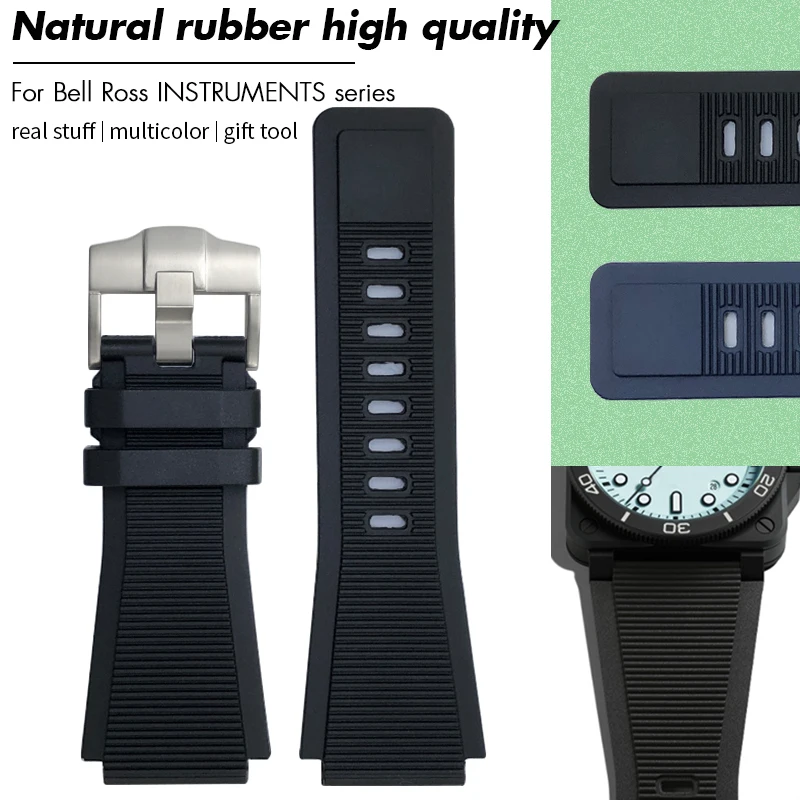 24mm High Quality Rubber Watchband for Bell Ross BR01 BR03 Series Soft Waterproof Breathable  Exquisite Tang Buckle Watch Strap