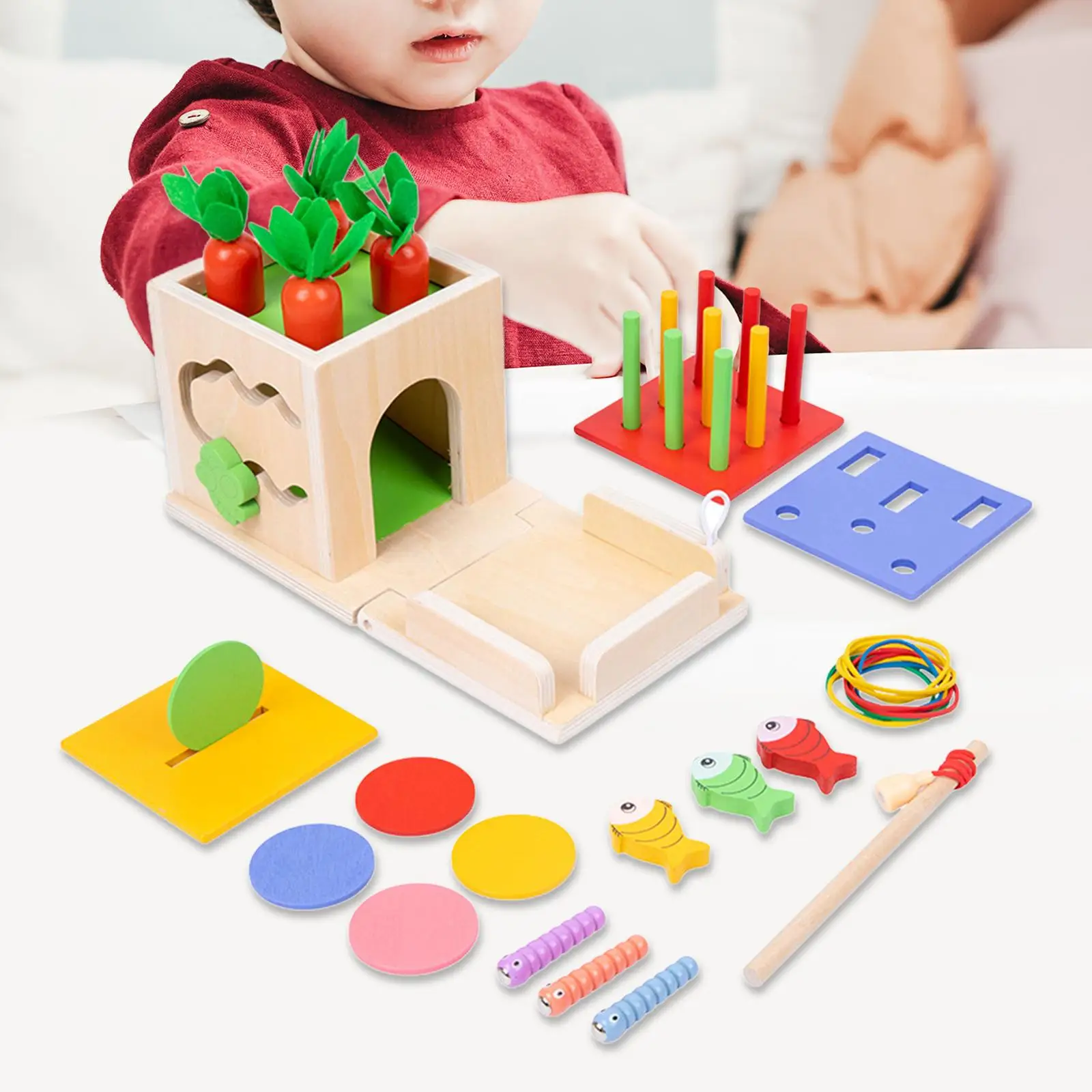 Montessori Toddler Play Kit Gear Preschool Learning Toy Interactive Shape Sorter Pulling Carrots Games for Baby Girls Boys Gift