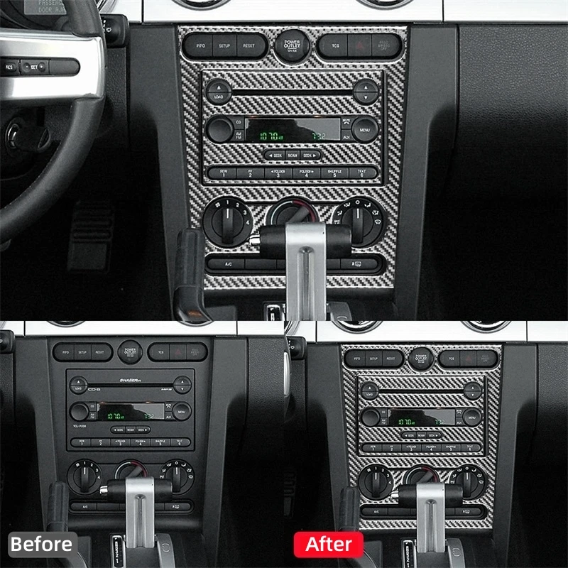 لفورد موستانج GT 2005-2009 S197 اكسسوارات ألياف الكربون الداخلية سيارة مركز وحدة التحكم CD لوحة ملصق غطاء إطاري ملصق مائي