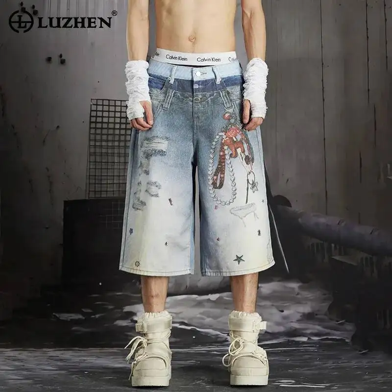 LUZHEN 2026 Summer 3D Printed Gradient Washed Niche Design Straight Jeans Men's Fashion Original Streetwear Denim Pants JY7520