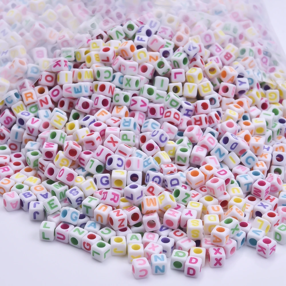 

Mixed Acrylic Color 26 Initial Letters Big Hole Beads For Jewelry Making Supplies White Block Spacer Bead DIY Bracelet Materials