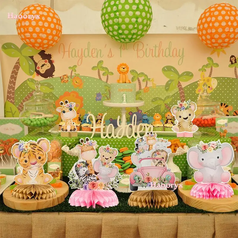 Floral Safari Honeycomb Centerpiece For Party Decoration Creative Wild Animal Theme Table Topper Kids Favor Birthday Photo Props