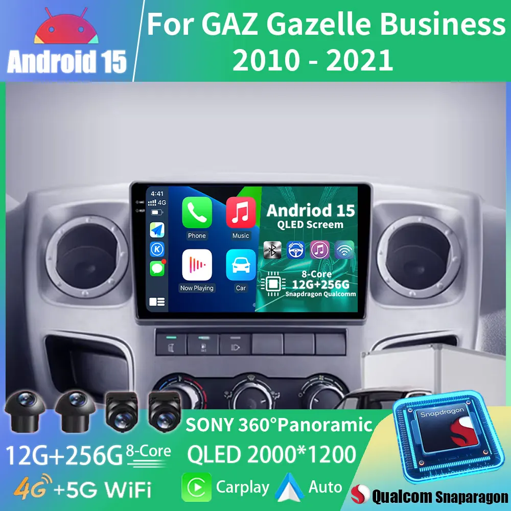 For GAZ Gazelle Business 2010 - 2021 Android 15 Car Radio Multimedia Video Player GPS Wireless Carplay Auto 2K QLED Navigation