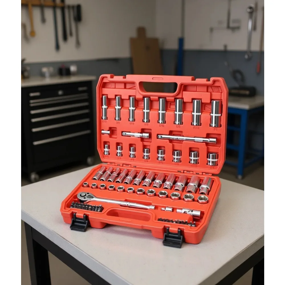 

Набор торцевых головок 3/8 дюйма, 76 предметов, стандартные глубокие метрические и дюймовые (SAE) с трещоткой на 72 зубца, для авторемонта и бытового использования, в кейсе для хранения