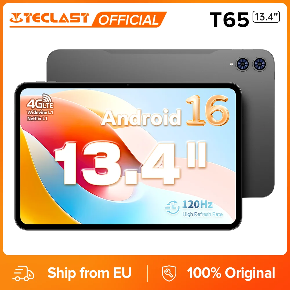 Teclast T65 Tablet 13,4 Zoll 2K 120Hz Android 16 Tablet-PC Unisoc T7280 Octa-Core Max. 26GB RAM 128GB ROM 8000mAh 4G LTE