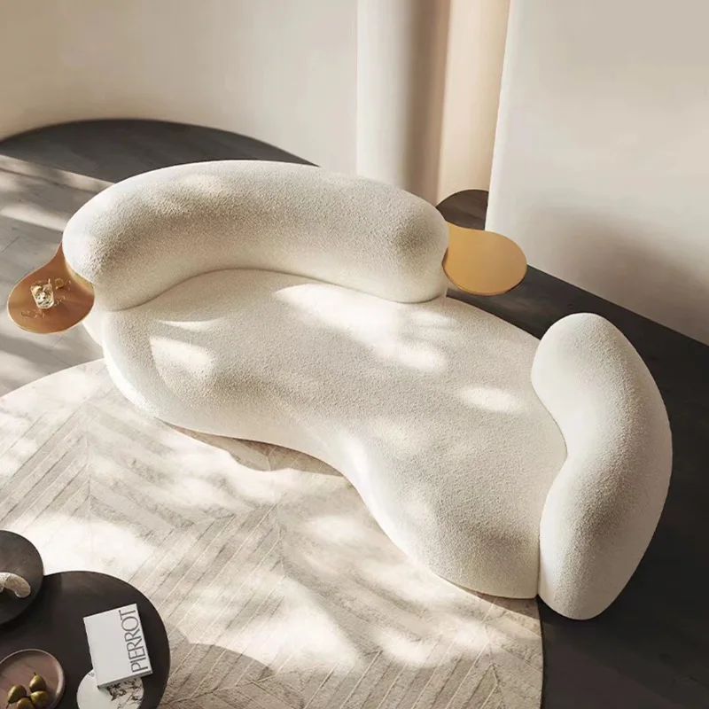 Modern light luxury designer curved fabric three-person sofa villa living room hotel special-shaped lamb down pea sofa