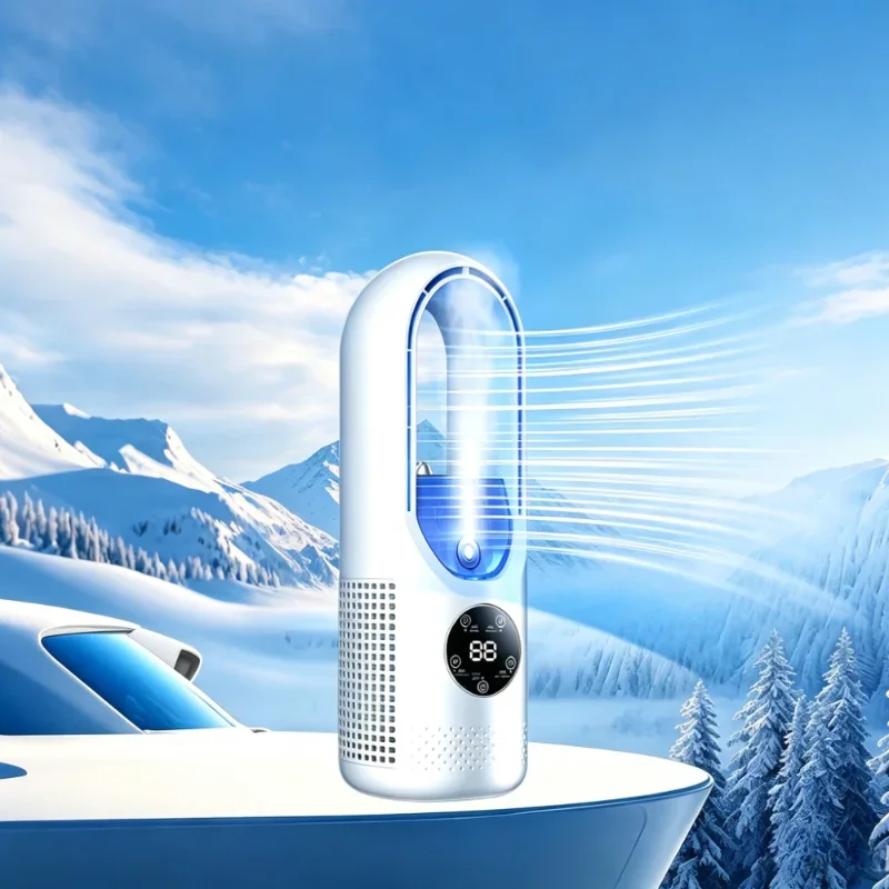 Mini Air Cooler with Humidification Cooling Fan Air Conditioning Fan LED Display 6 Wind Speed Settings Night Light