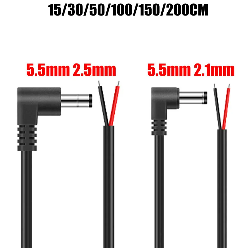 Connecteur d'alimentation cc dénudé en forme de L, 5.5mm 2.1mm 2.5mm, câble d'alimentation cc mâle à Angle droit pour bande lumineuse LED 5050, caméra de vidéosurveillance