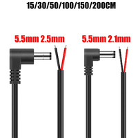 Stripped DC Power Connector L-Shaped 5.5mm 2.1mm 2.5mm Male Right Angle DC Power Cable For 5050 LED Strip Light CCTV Camera