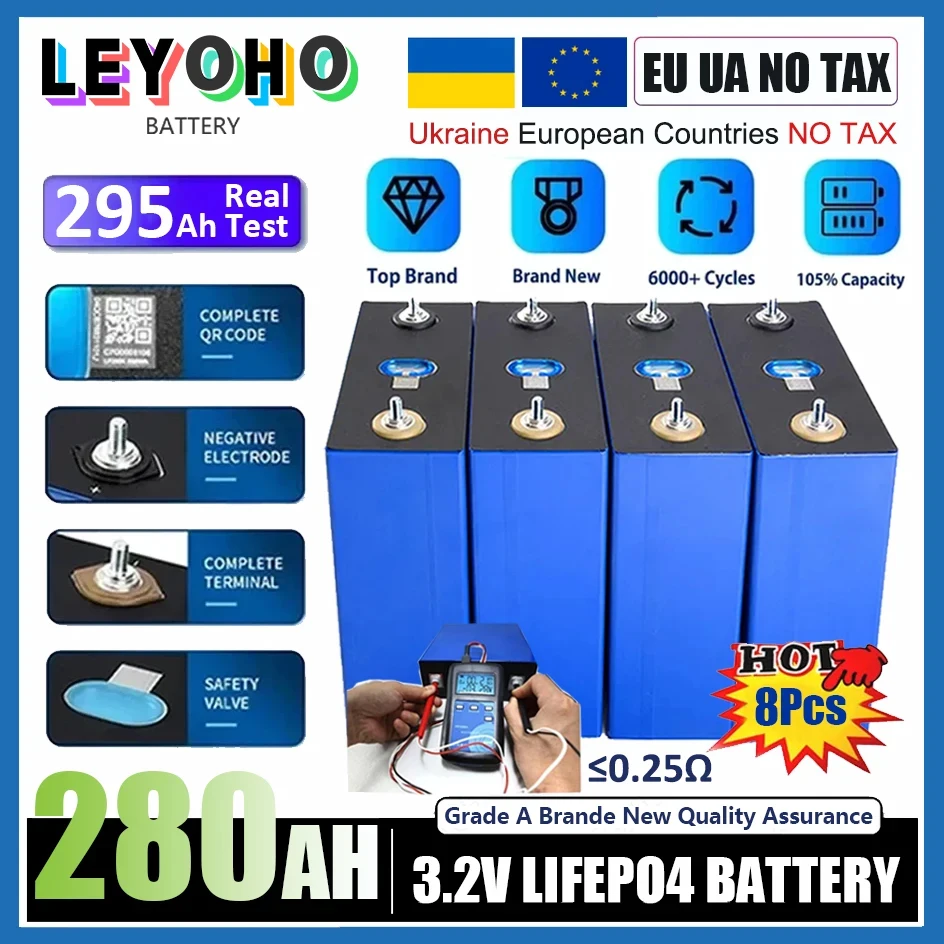 LiFePO4 3.2V 280Ah 310Ah 200Ah 105Ah 100Ah Grade A Battery Cell For 12V 24V 48V RV Golf Cart Marine Solar System EU STOCK NO TAX