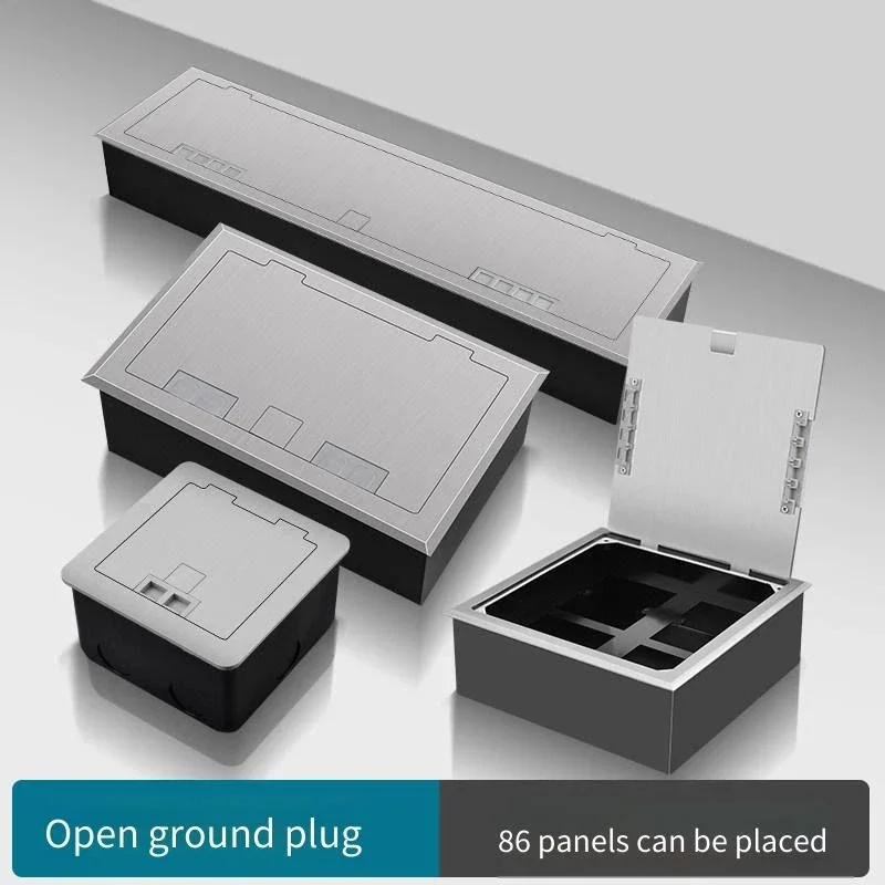 Stainless Steel Ground Socket Open Type Interior 4-Position 86 Panel with Outlet Hole Empty Body for Electrical Wiring