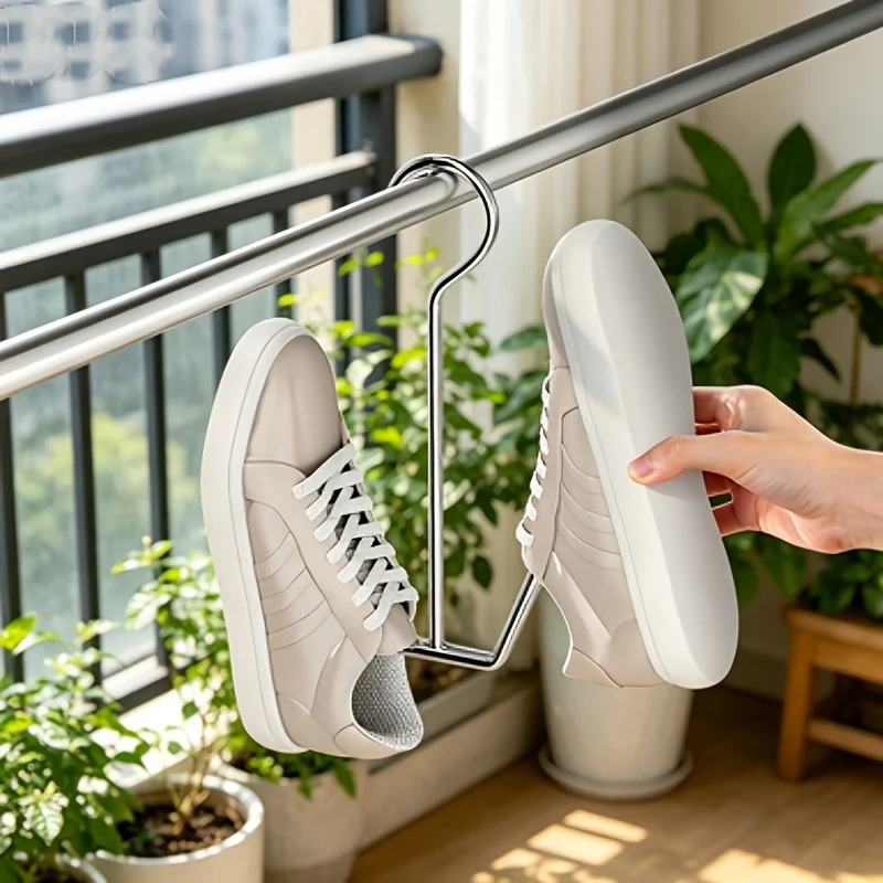 4pcs Stainless Steel U-Shaped Shoe Drying Racks, Punch-Free Installation, Single-Pole Multifunctional Design