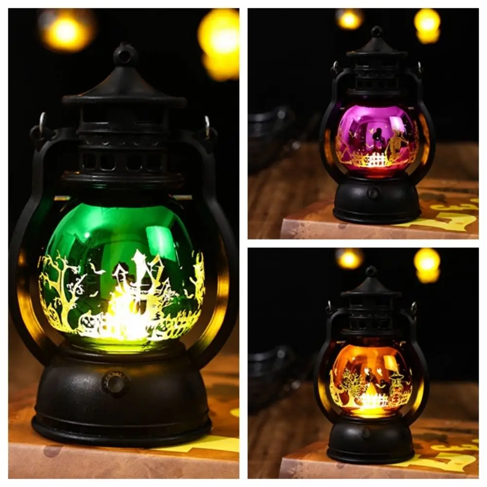 

Retro Halloween Pumpkin Lantern Scary Colorful Small Oil Lamp Portable Jack-o'-lantern Ghost Lamp Atmosphere Layout