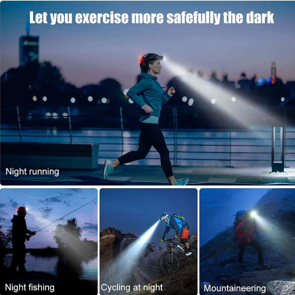 Powerful LED Inductive T6 Focusable Telescopic High brightness Aluminum Alloy Outdoor Waterproof Head Lamp High Lumen Head Torch