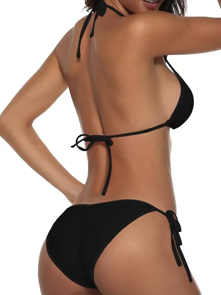 Vzvn Sweet Sexy Laced Up Solid Bikini Women Split Swimsuit Beach Vacation Bikini 2026 New All Season Backless Bikini 2 Piece Set