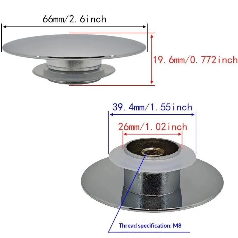 【BA】66mm Sink PopUp Drain Brass Core Stopper Stainless Steel Cover For Bathroom Basin Outlet Replacement Accessory