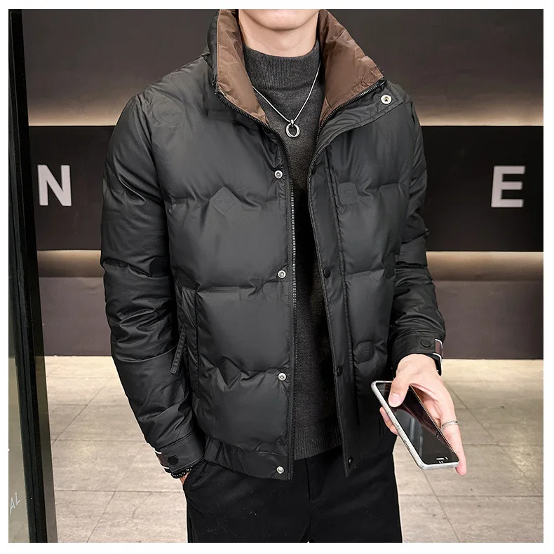 Men Color-coded Stand Collar Long Sleeve Zipper Casual Loose Fit Simple Parkas Winter New Fashion American Style Male Coats Tops