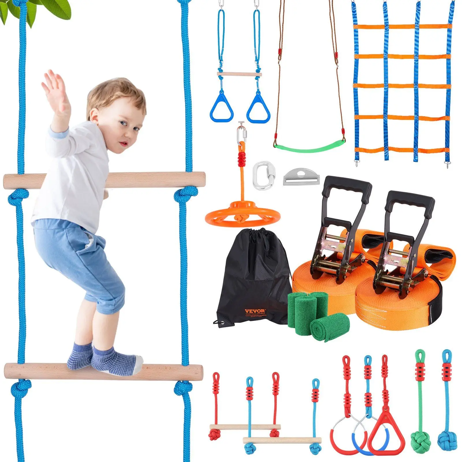 Ninja Warrior Obstacle Course for Kids, 500lbs Weight Capacity Monkey Line, Outdoor Playset Equipment,