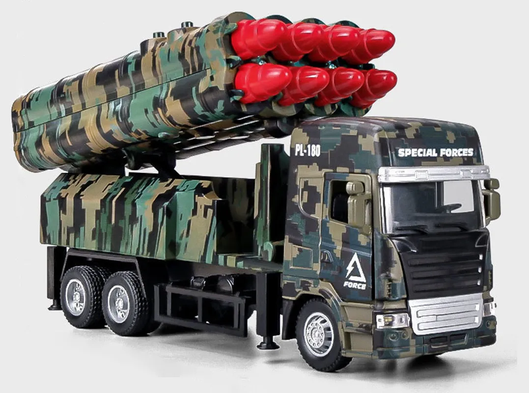 Car Model Toy,Pull Back Vehicle Toy with Light and Sound Simulate War Military Fighting Track Model can Launch 8 Missiles