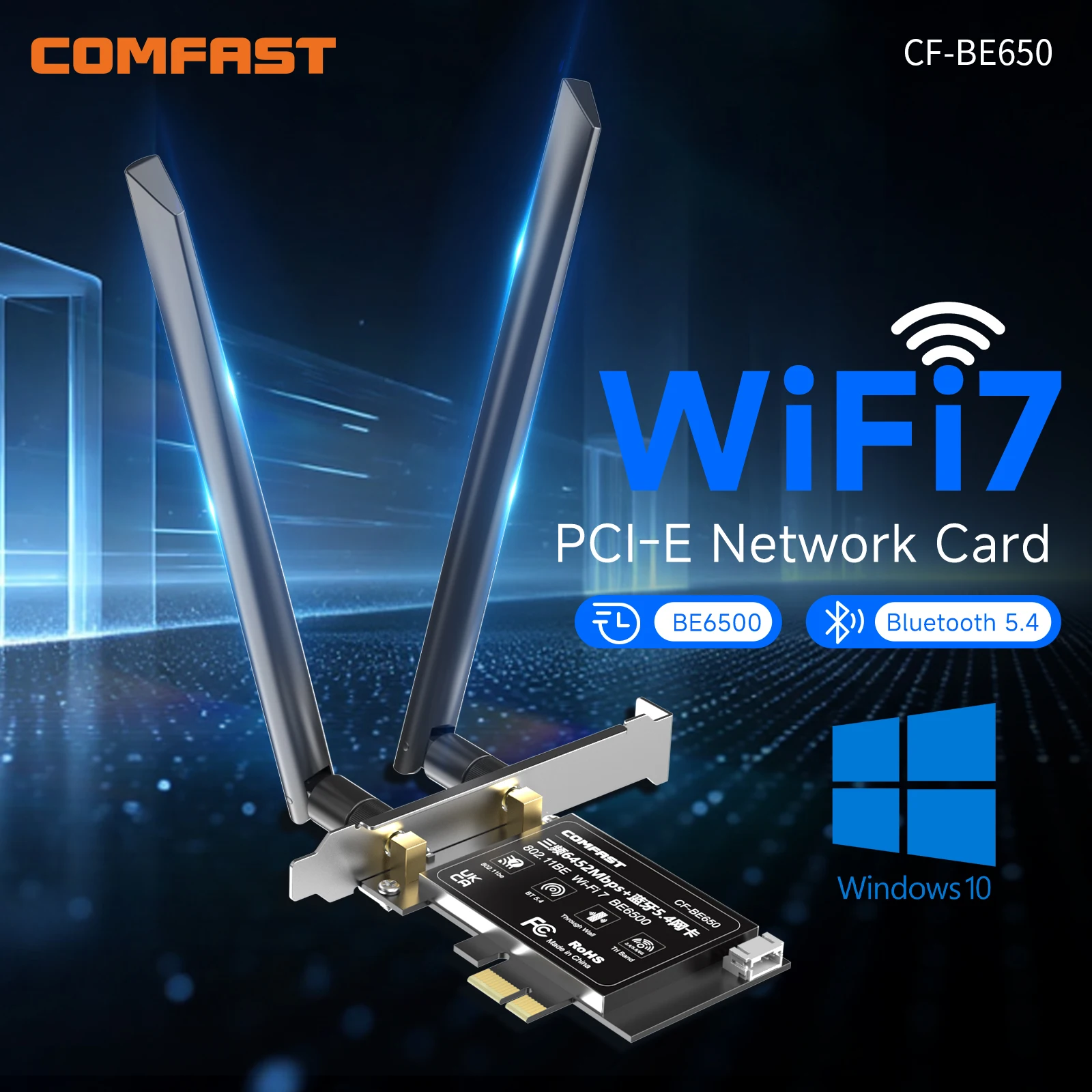 

COMFAST WIFI7 Network Card 6452Mbps Bluetooth5.4 Receiver PCIE wifi card 2*5dBi antenna WPA3 encryption support Linux / WIN 11