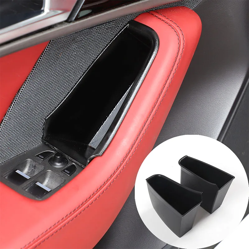 2pcs/set Car Door Handle Storage Box Phone Holder Pallet Pocket For Jaguar F-TYPE 2013-2024 ABS Black Auto Interior Accessories