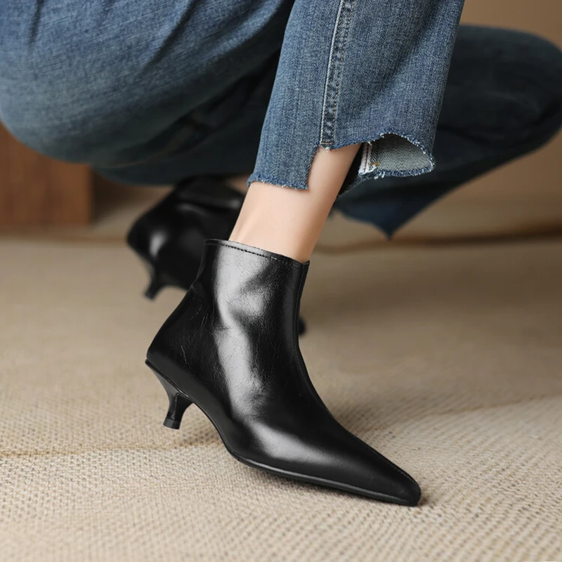 

НОВЫЕ осенние женские ботинки из натуральной кожи, женские туфли с острым носком на тонком каблуке, лаконичные ботильоны на молнии, женская повседневная обувь